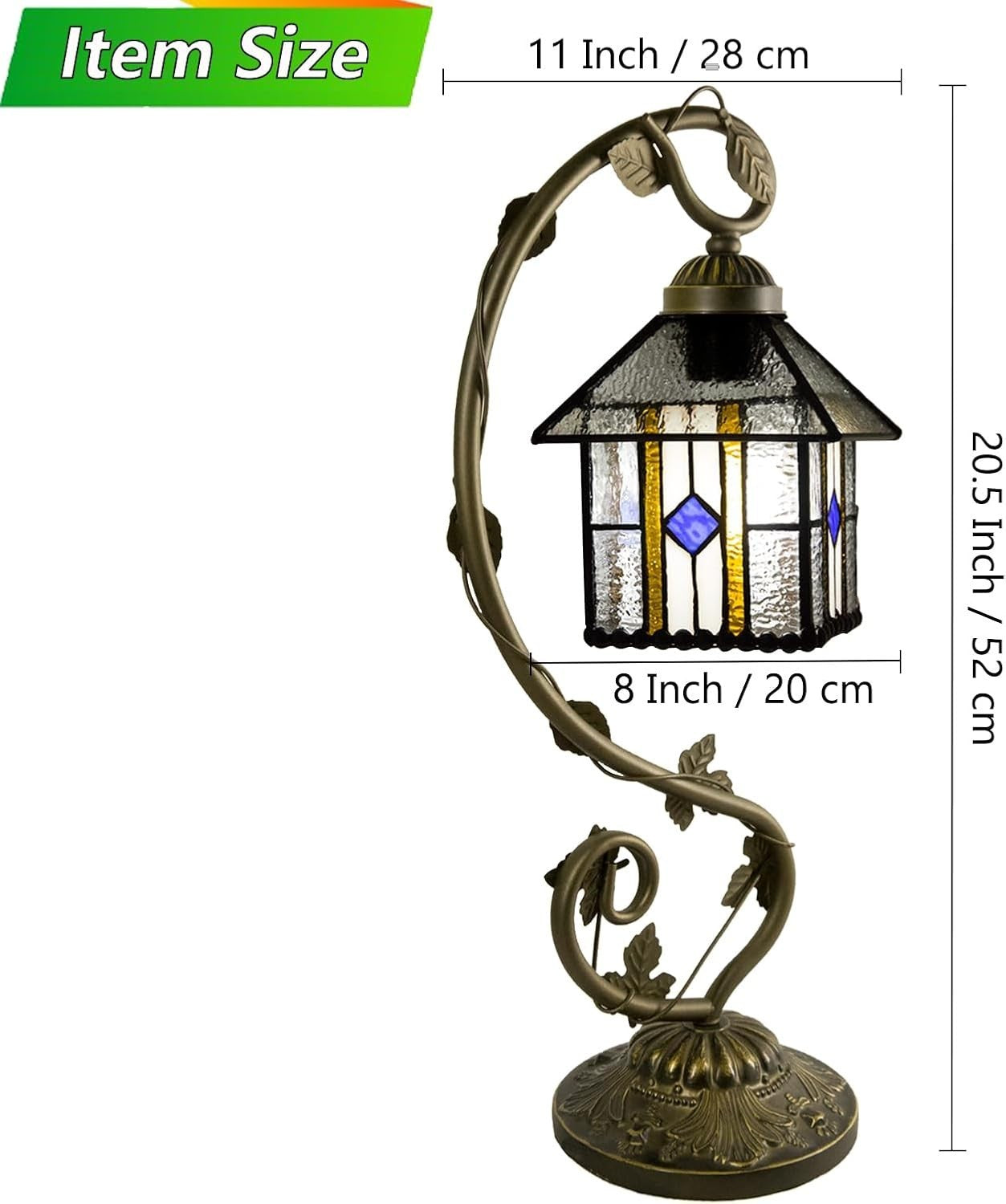 Stained Glass Table Lamp Remote Control Dimmable 3 Color Temp 28x20x52cm