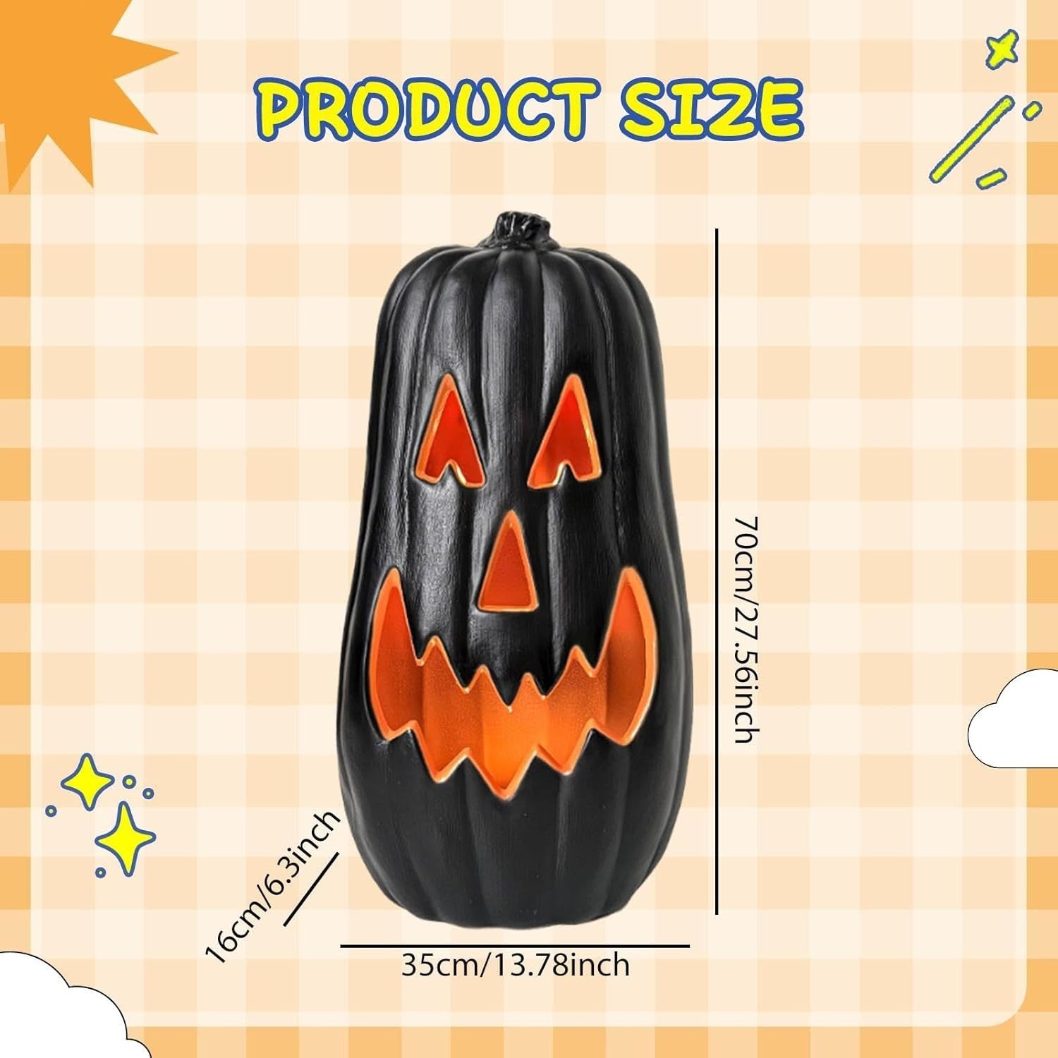 Halloween Pumpkin LED Lantern w/ Timer – Black Energy-Saving Decor