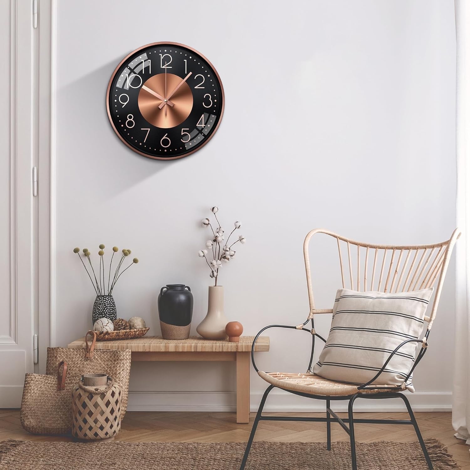 12" Rose Gold Modern Wall Clock Silent Aluminium Round Decor for Kitchen Bedroom