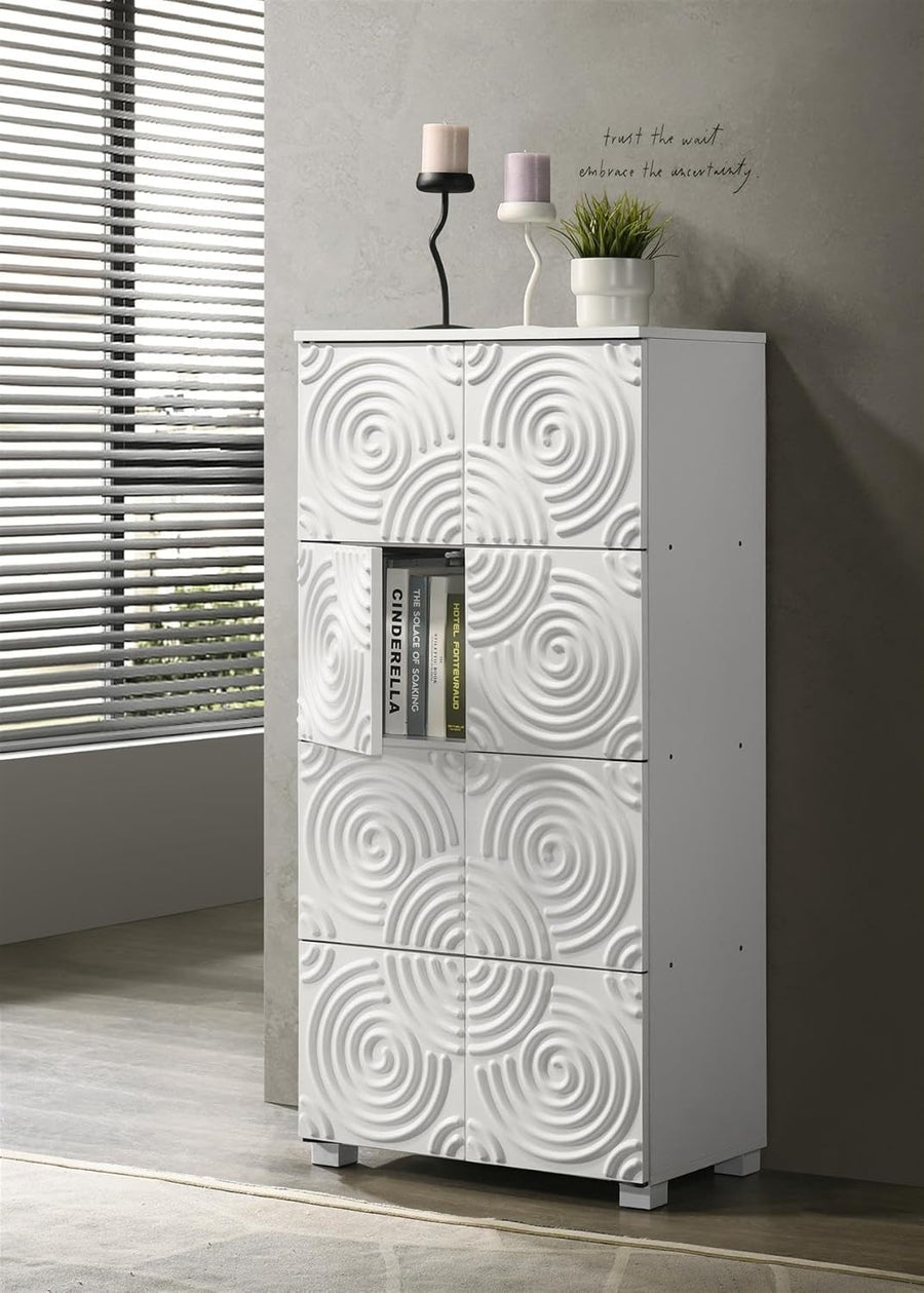 4-Tier Shoe Storage Cabinet with 8 Doors, Swirl Design, White Finish