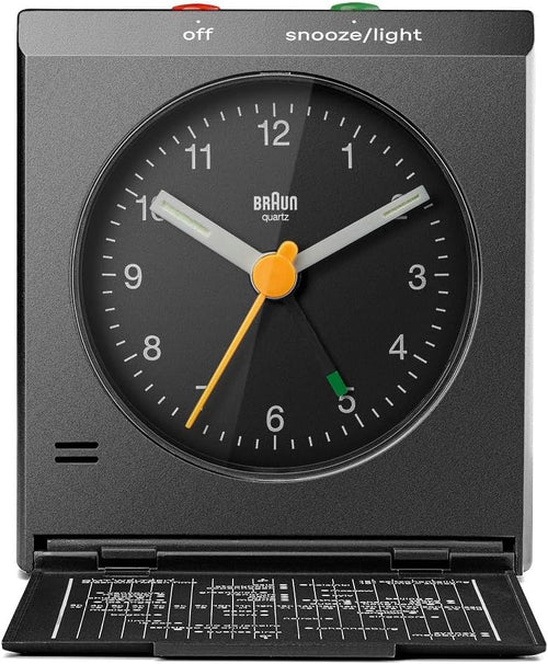 Analogue Travel Alarm Clock Quartz Silent Movement Snooze Light Foldable