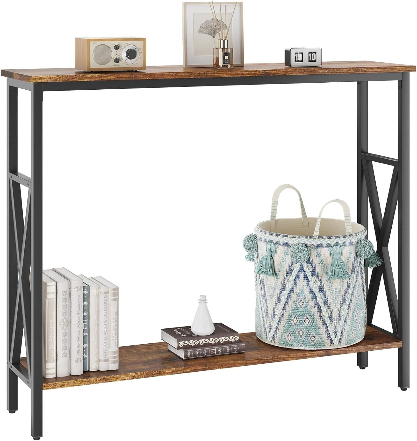 Slim Industrial Console Table with Adjustable Feet & Sturdy Metal Frame for Hall