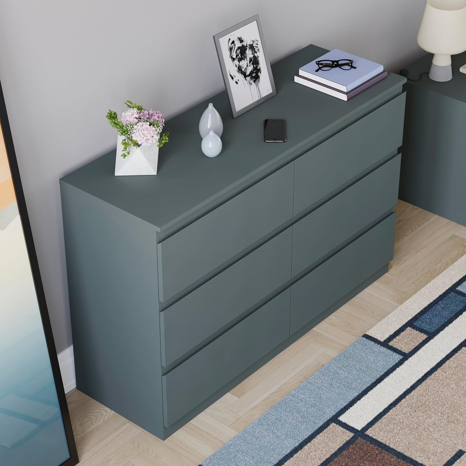 Modern 6 Drawer Chest Storage Unit – Green Wood Bedroom Cabinet