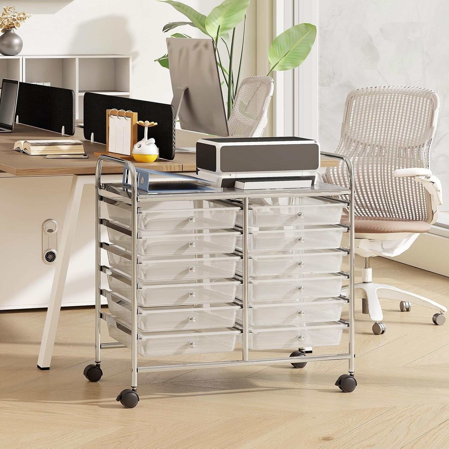 12 Drawer Rolling Storage Cart Clear Utility Trolley Lockable Wheels