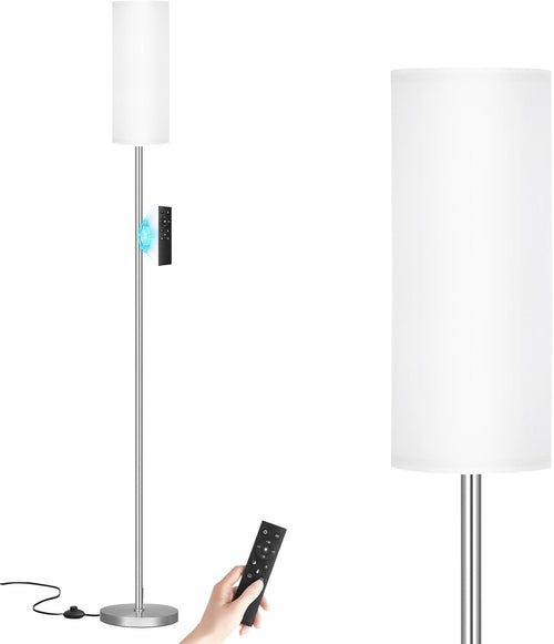 Modern Floor Lamp 64 Inch Standing Light White Shade Silver Pole Living Room
