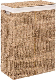 Seagrass Laundry Basket with Lid & White Liner – Tall Natural Hamper 56cm