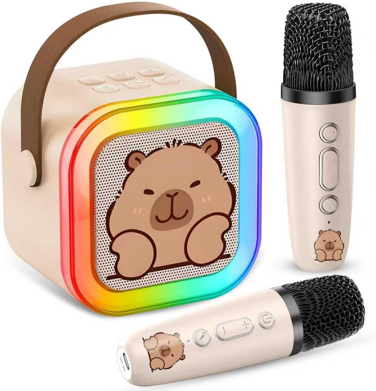 Kids Karaoke Machine 2 Wireless Mics Bluetooth LED Speaker
