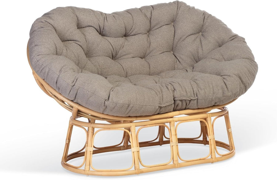 Double Papasan Rattan Loveseat Indoor Cushion Chair Relaxing Lounge Sofa