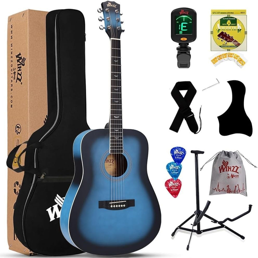 Full Size 4/4 Acoustic Guitar Starter Kit Blue Steel String