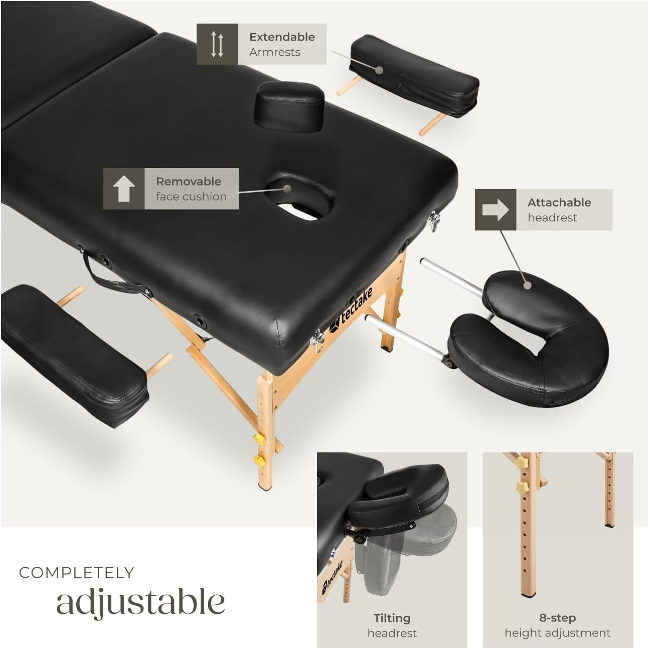 Portable Massage Table Foldable Beech Frame 7.5cm Padded Beauty Bed Black