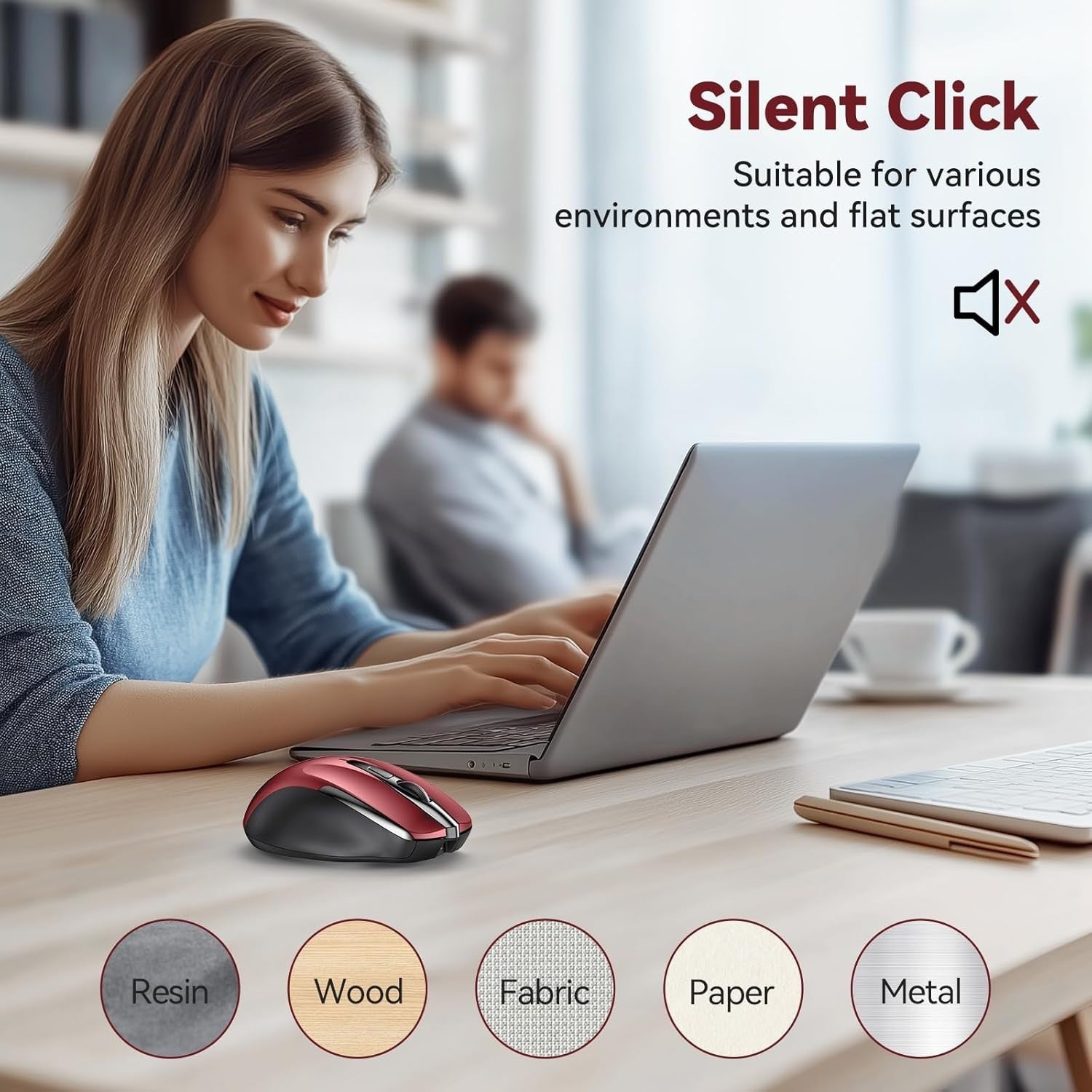 Silent Rechargeable Bluetooth Mouse 4800 DPI Ergonomic Red Wireless Laptop PC