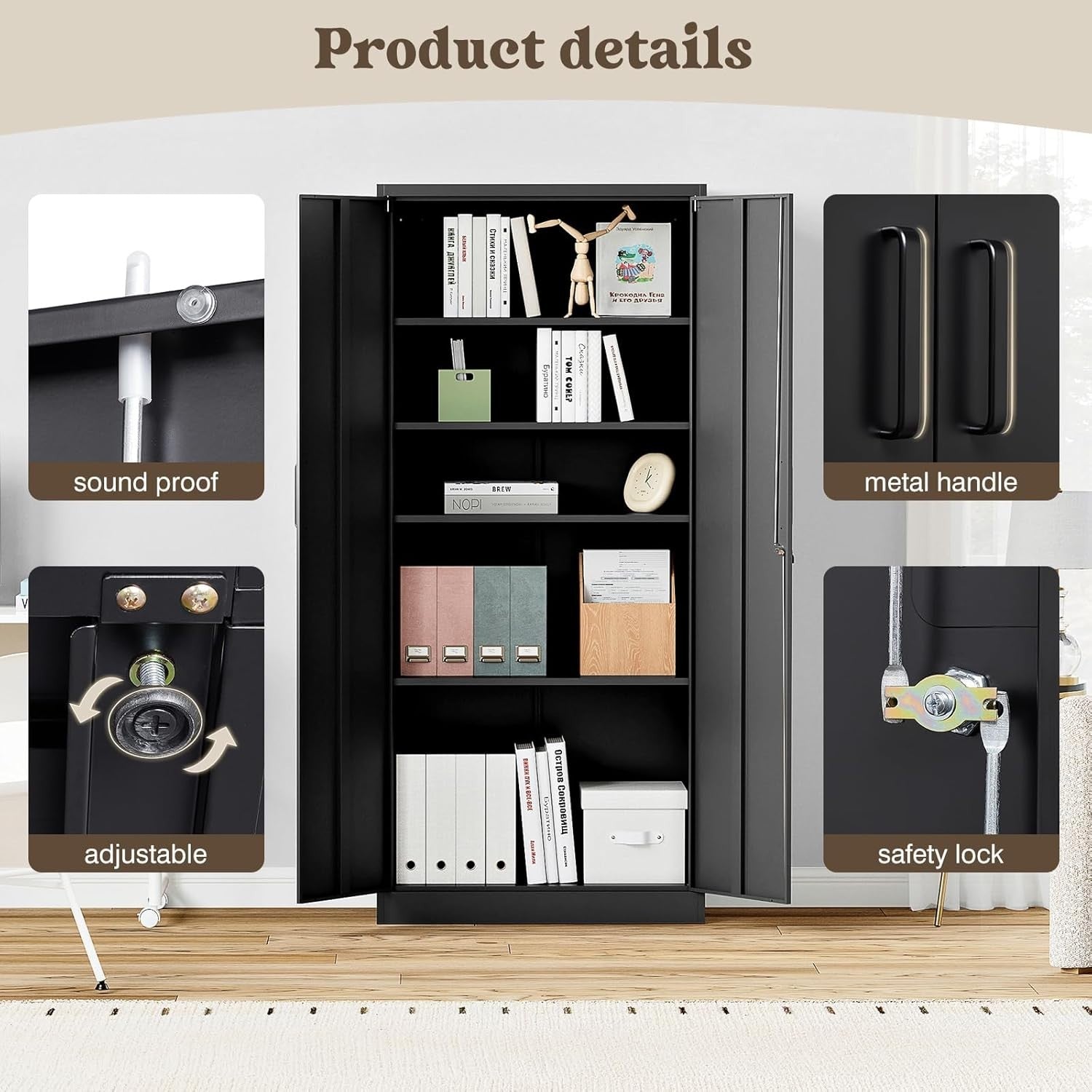 Lockable Metal Garage Storage Cabinet with 4 Adjustable Shelves, Heavy Duty