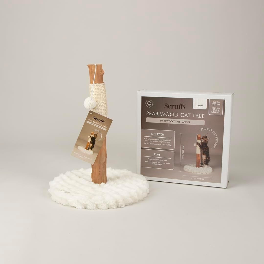 Kitten Cat Scratching Post Small Tree with Plush Base & Natural Wood Pole