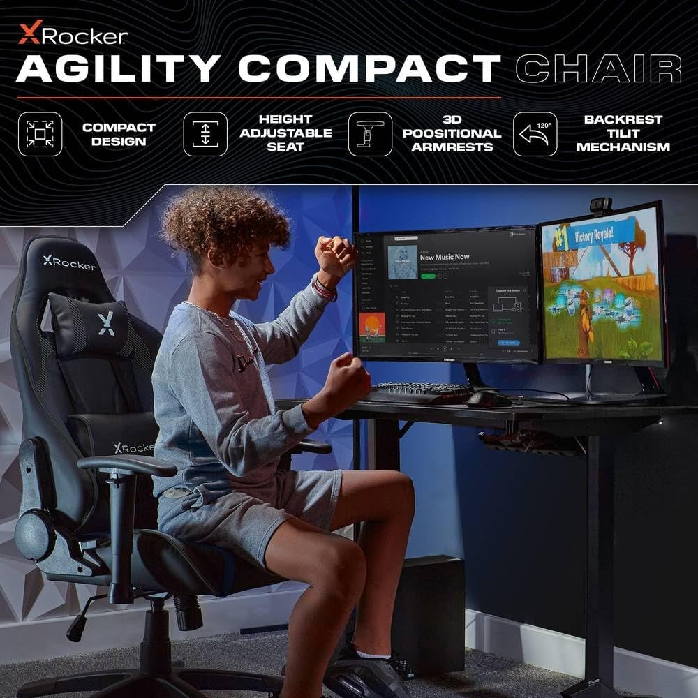 Kids High Back Gaming Chair 3D Armrests Adjustable Faux Leather