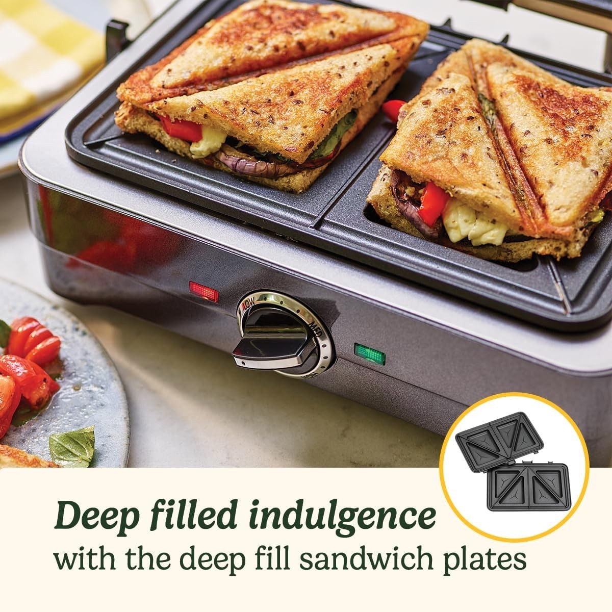 2-in-1 Panini Press Sandwich Maker Grill 1000W Deep Fill Plates