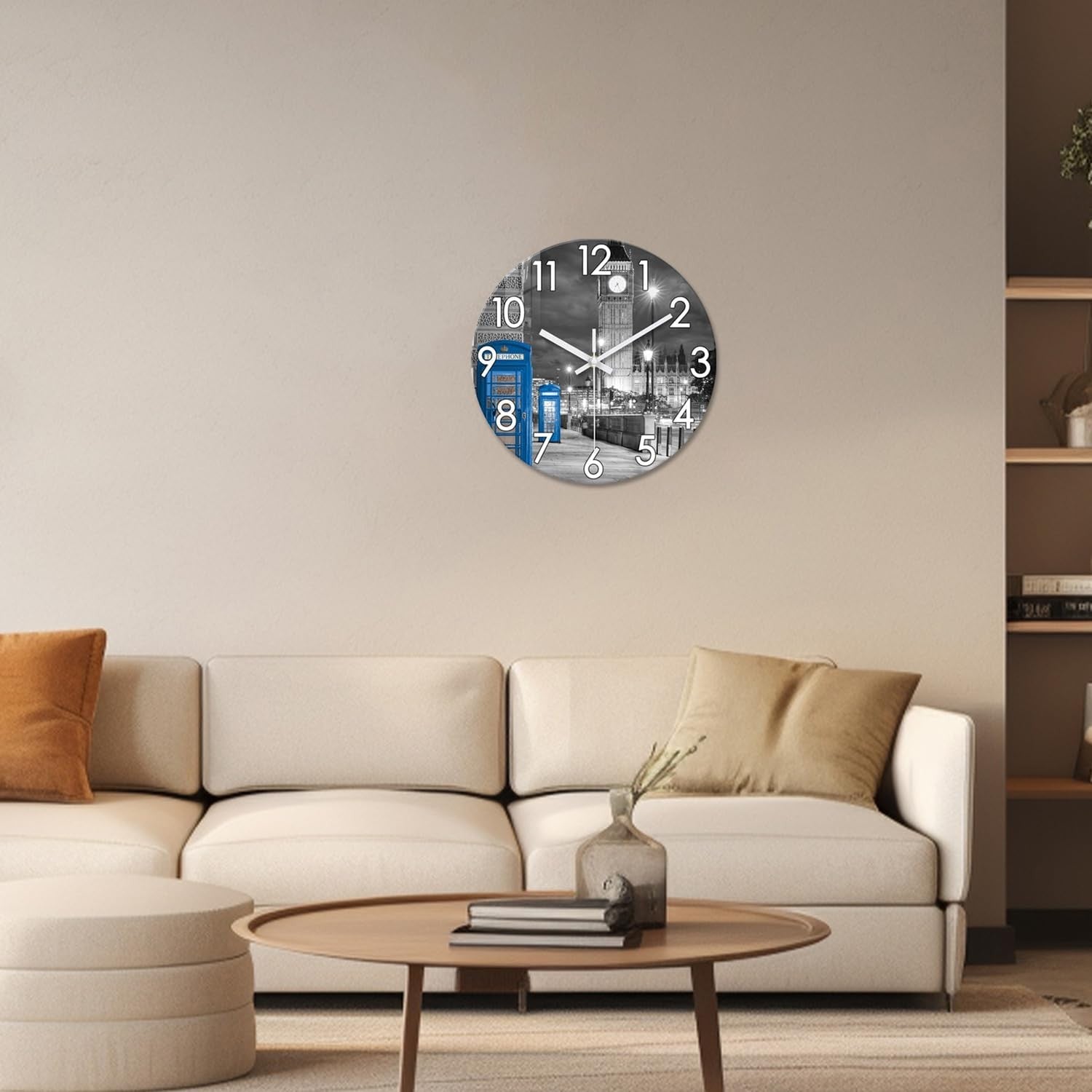 16" London Wall Clock Grey Silent Round Glass Modern Home Decor