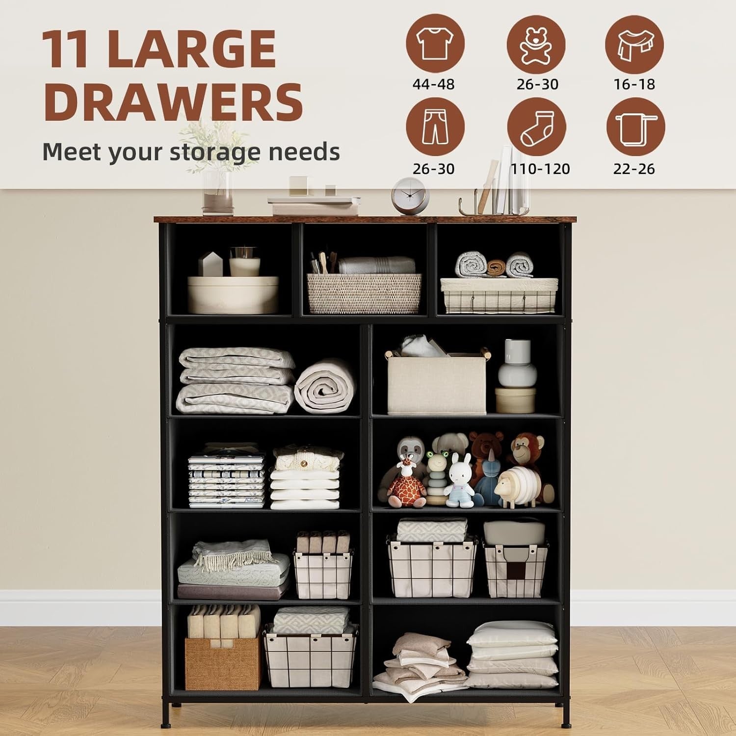 Tall Chest of Drawers 11 Drawer Storage Unit Wood Grain Bedroom Cabinet