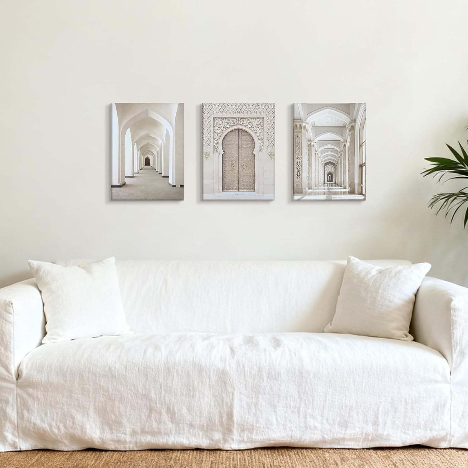 Islamic Mosque Canvas Wall Art Set 3 Framed 30x40cm Beige