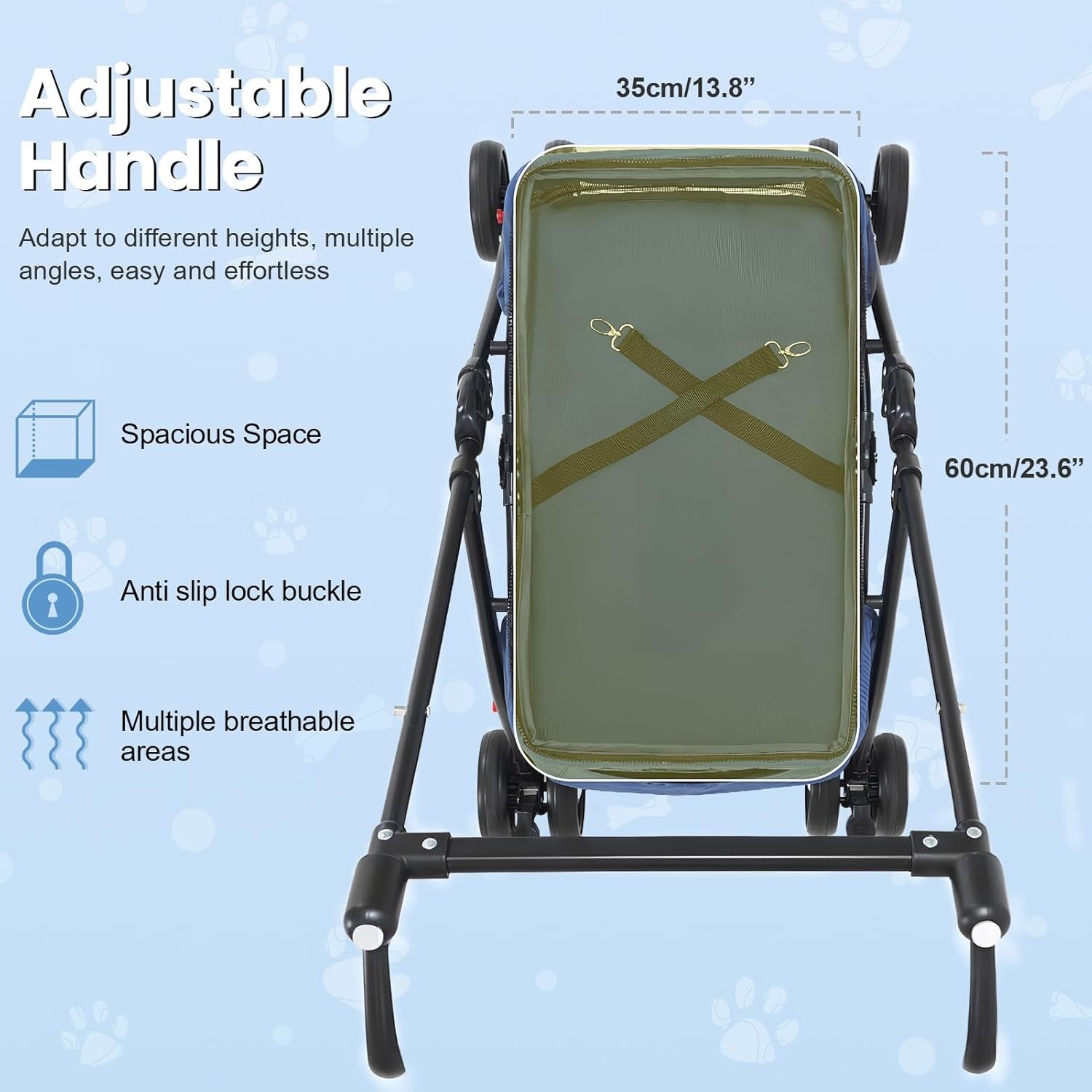 Pet Stroller for Dogs & Cats 4 Wheel Foldable Travel Pram Brake