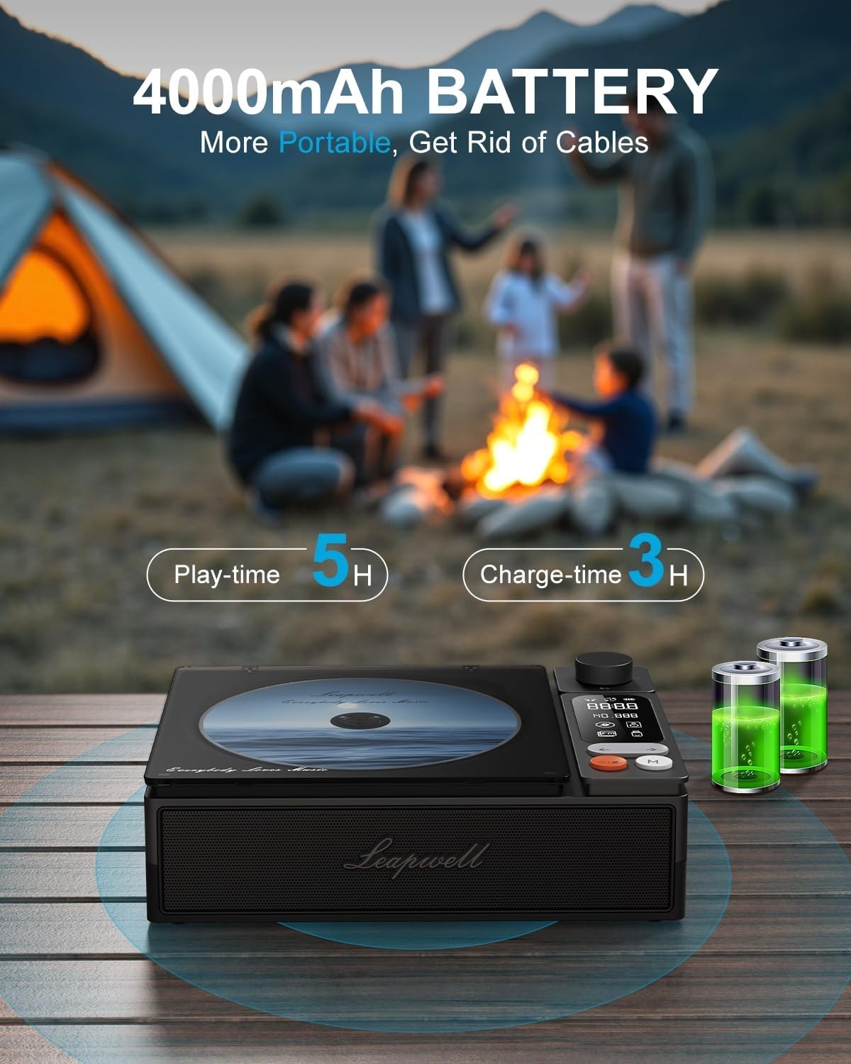 Portable CD Player Bluetooth Speakers Optical USB FM Radio Rechargeable