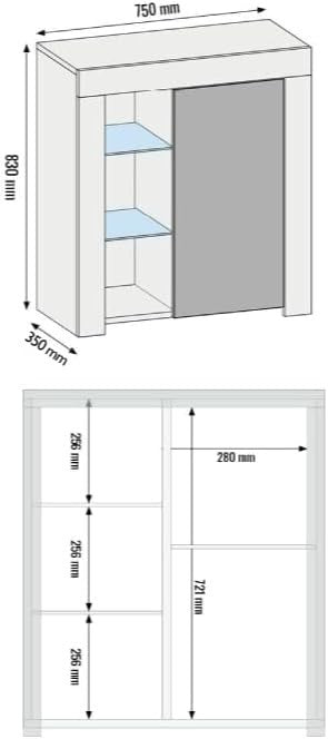 Modern White Sideboard Cabinet with LED Light, Storage & Adjustable Shelf