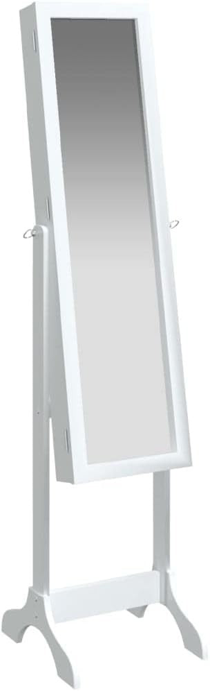 Standing Mirror Jewelry Cabinet Tilt Adjustable Storage Armoire White