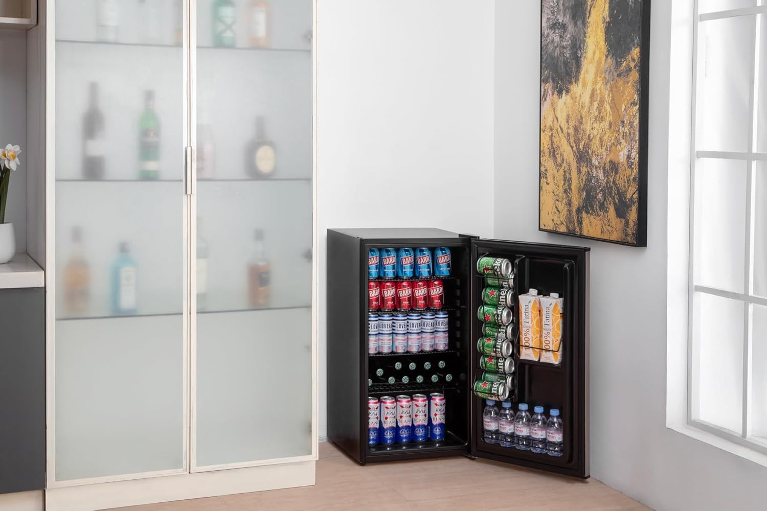 Under Counter Drinks Fridge Stainless Steel Beer Wine Cooler 90L Reversible Door