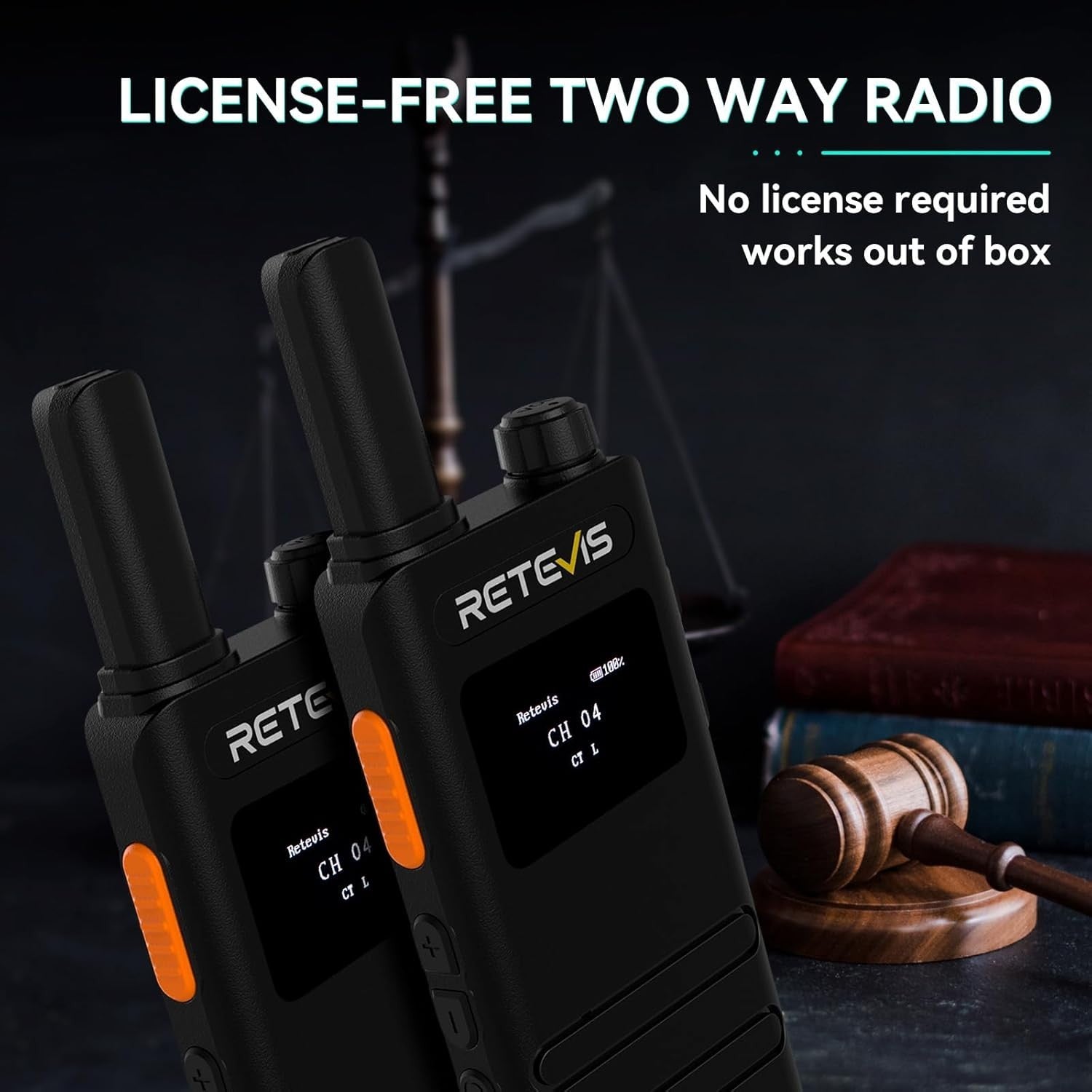 Slim PMR446 Walkie Talkies 2 Pack USB-C LCD VOX Rechargeable Radio