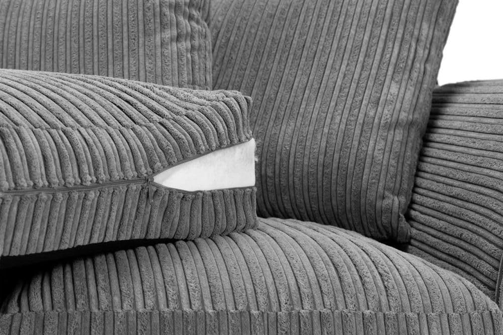 Modern Grey Jumbo Cord L Shape Sofa 4-5 Seater Set - Comfy & Durable