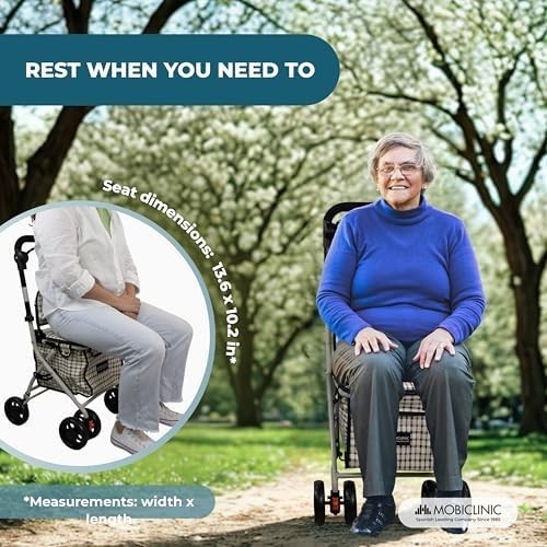 Foldable Adult Shopping Trolley Walker with Seat & Backrest – 21L Rollator