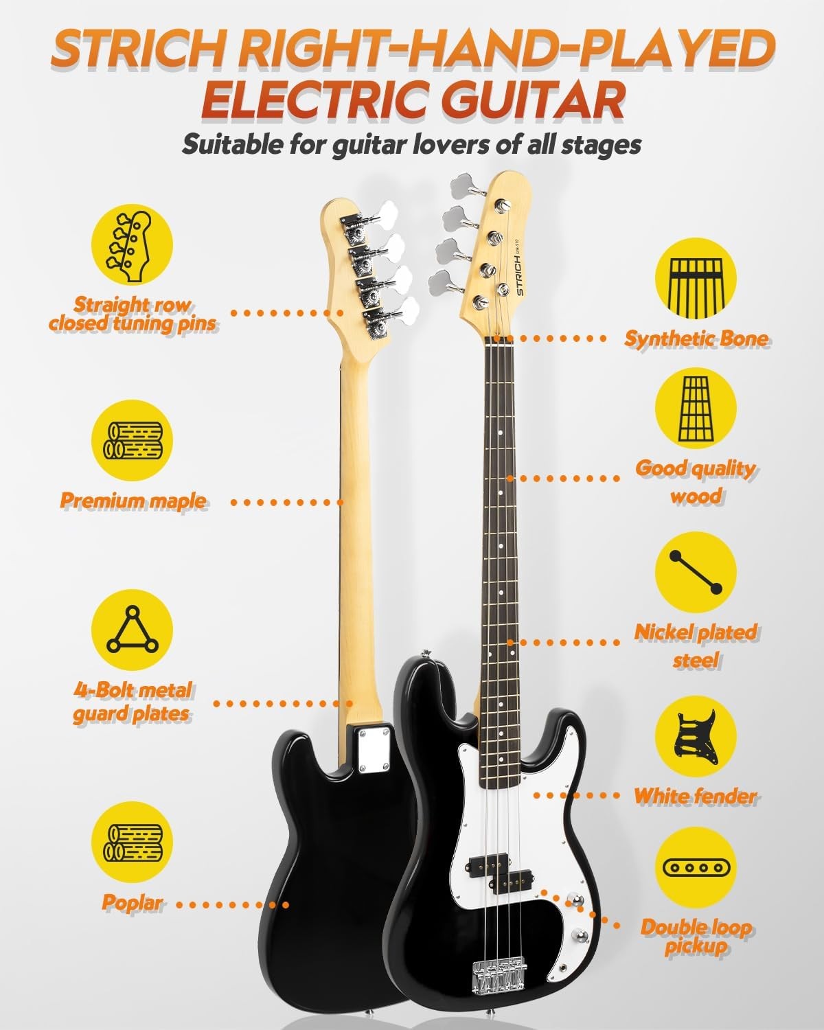 Full Size Electric Bass Guitar Starter Kit 4 String w Amp Black