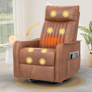 Swivel Rocking Recliner Chair Massage Heat 3-in-1 Footrest Dual Pockets Brown