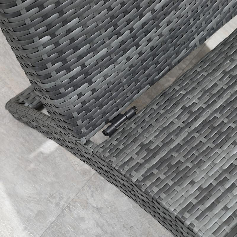 Grey PE Rattan Folding Sun Lounger Recliner Chair Cushioned Garden