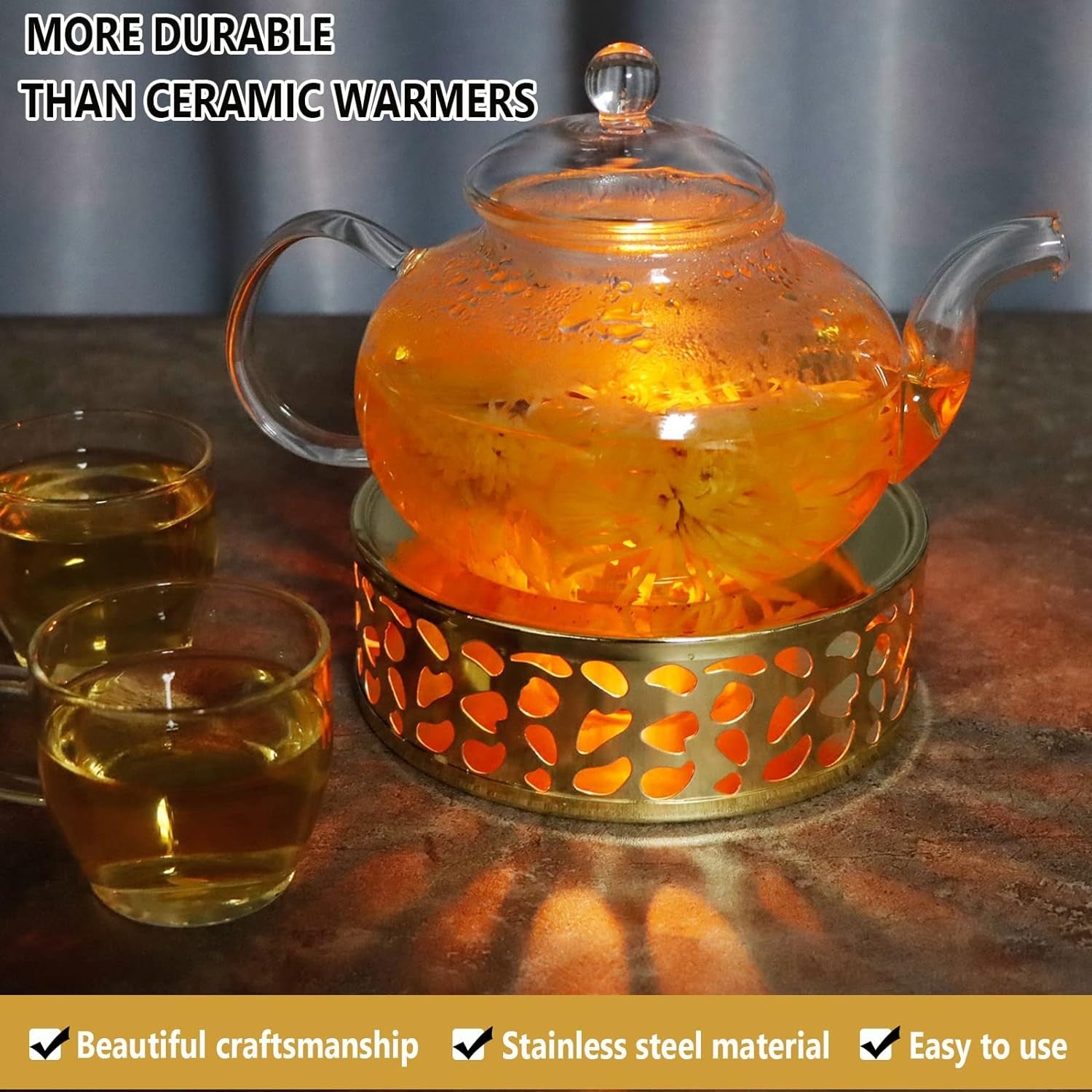 Stainless Steel Teapot Warmer Candle Holder Tea Coffee Heater