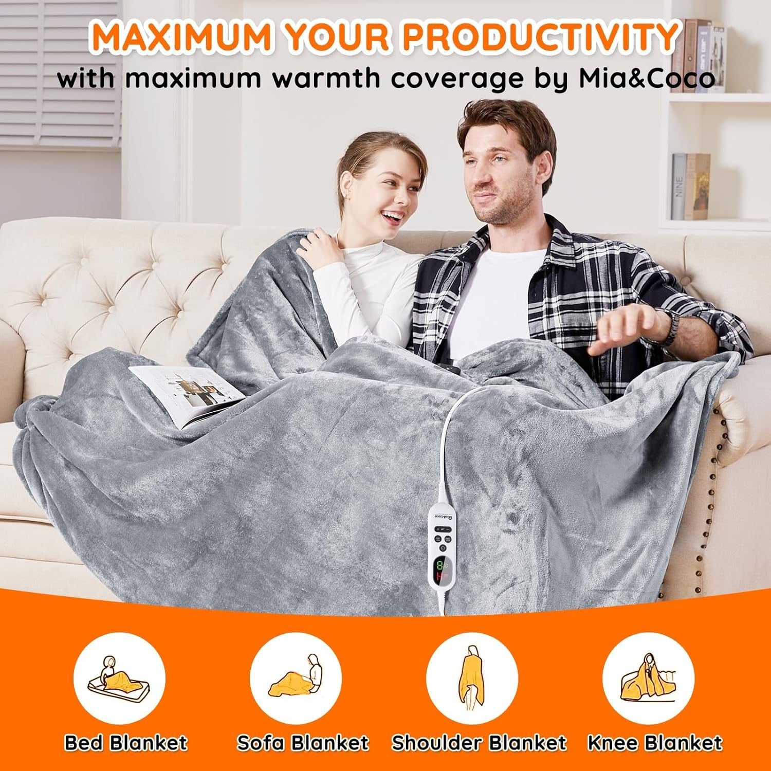 Electric Heated Blanket Throw 180x200cm Super King 10 Heat Timer