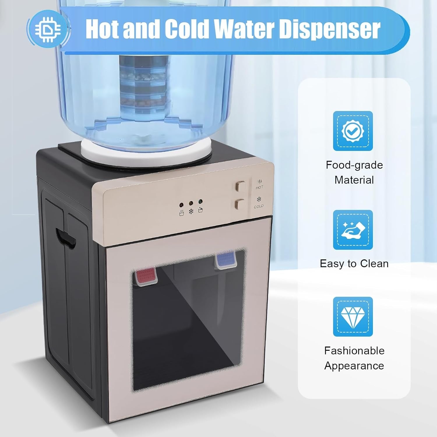 Hot Cold Water Dispenser 3/5 Gallon Top Loading Countertop Chiller