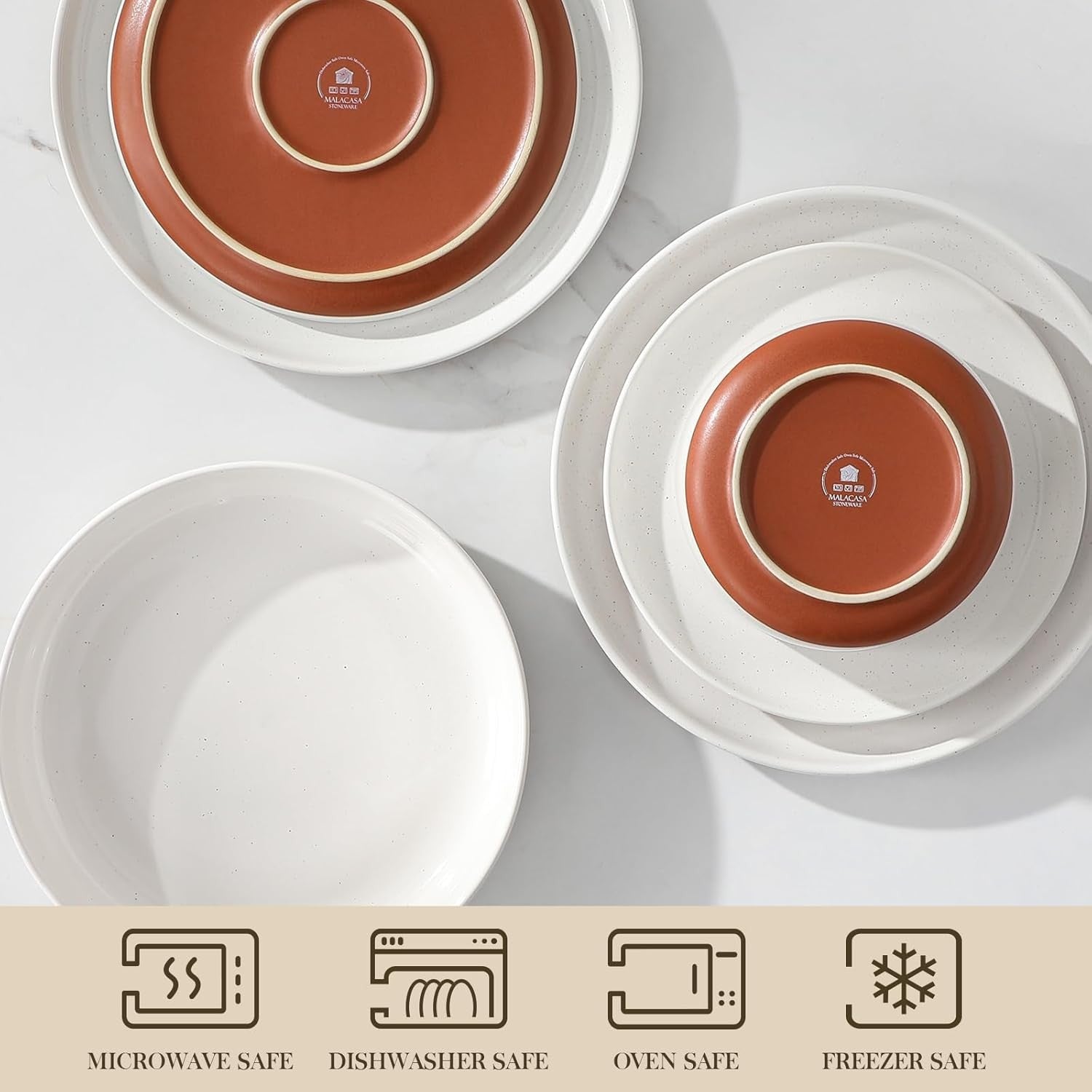 24 Piece Dinner Set Plates Bowls for 6 Stoneware Microwave Dishwasher Safe