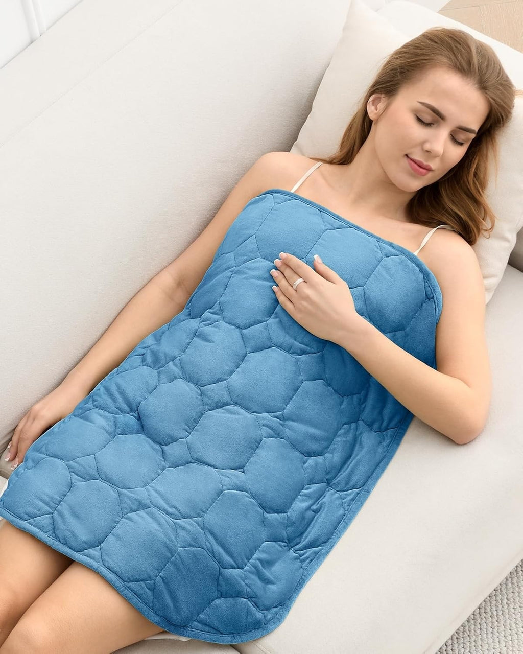 7lbs Weighted Lap Blanket Dark Blue 29x24" Crystal Velvet for Travel & Relax