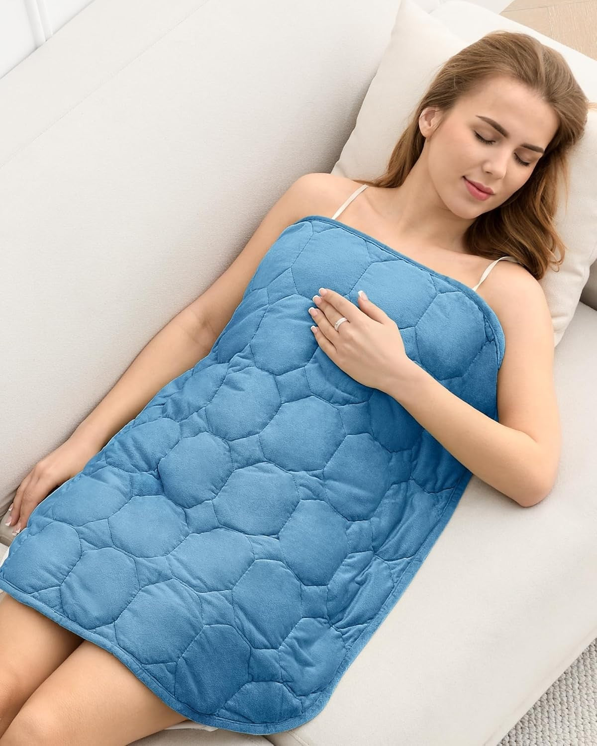 7lbs Weighted Lap Blanket Dark Blue 29x24" Crystal Velvet for Travel & Relax