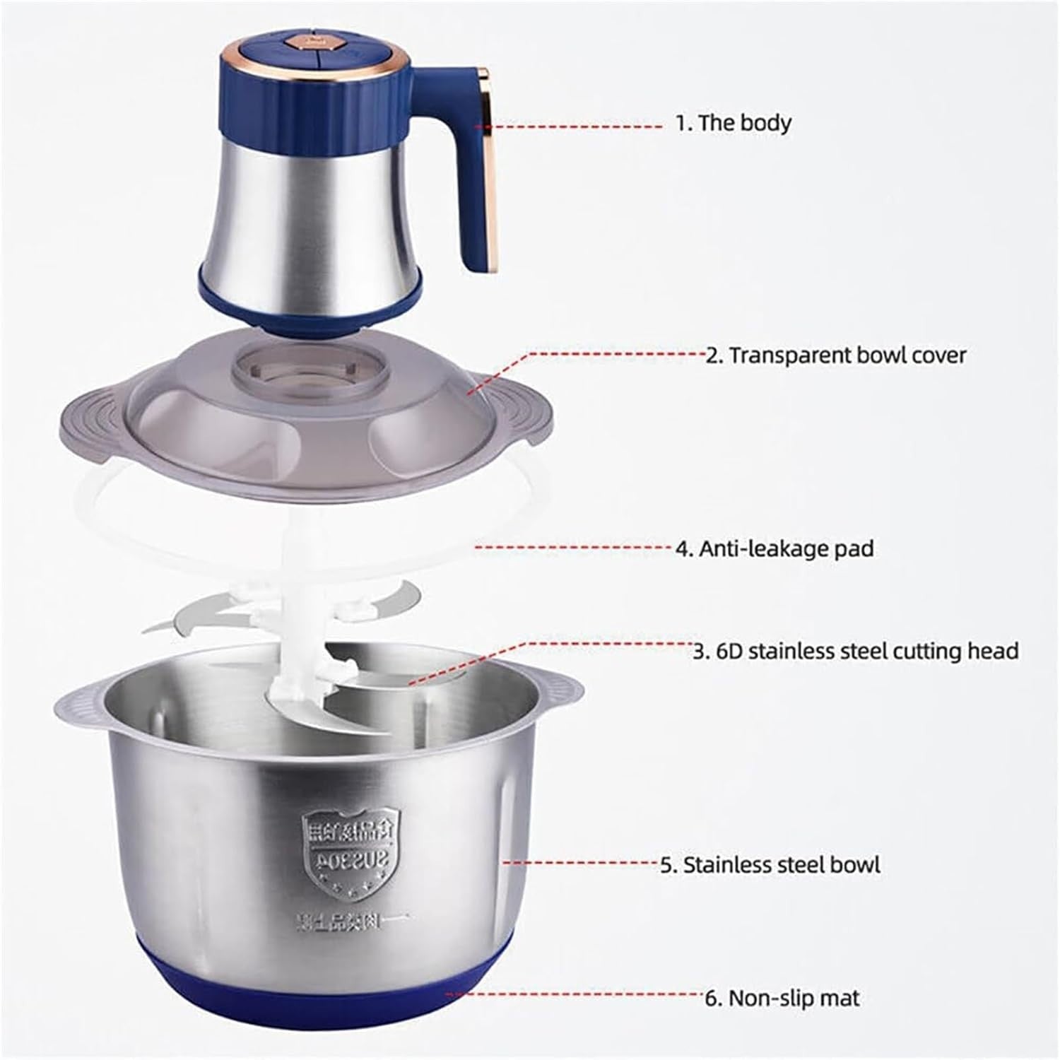 500W Electric Food Chopper 5L Meat Grinder Vegetable Processor Blue