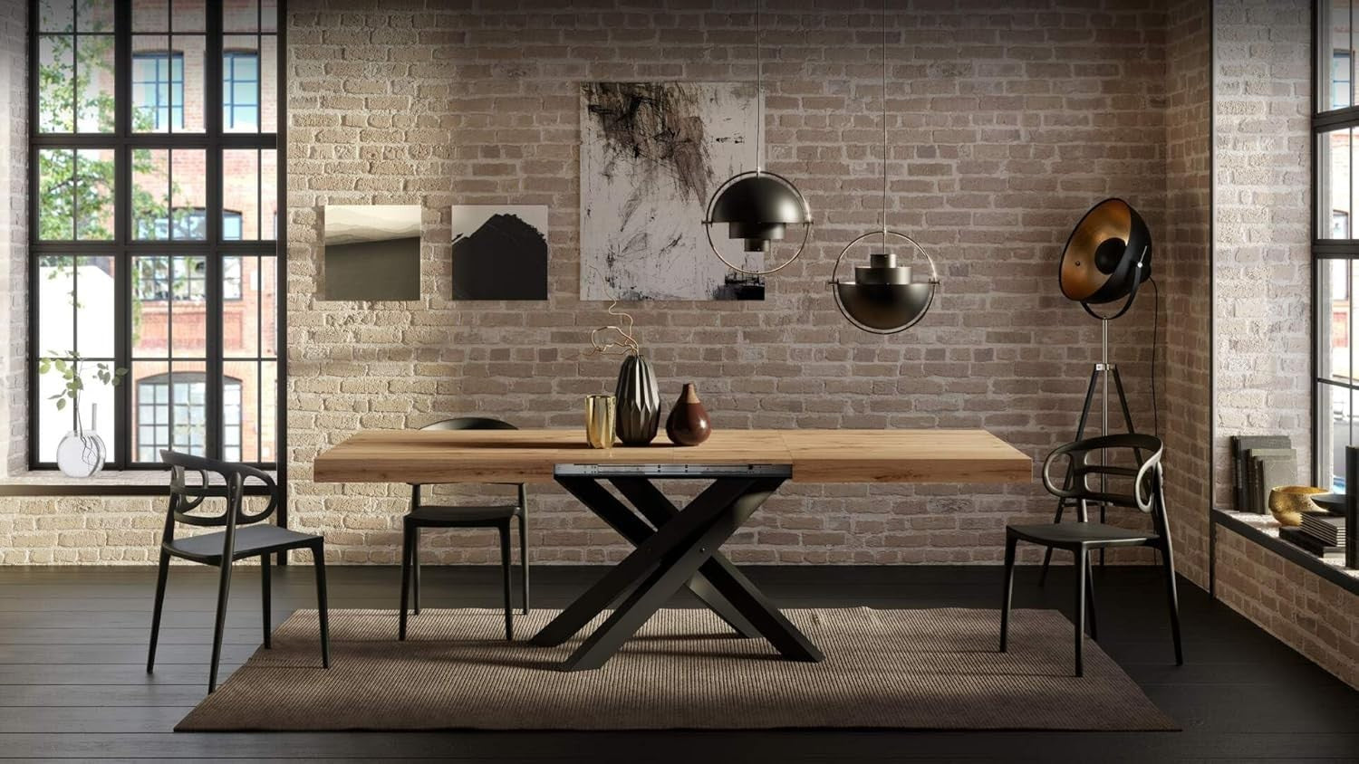 Extendable Walnut Dining Table 160–240cm w/ White Cross Legs Modern