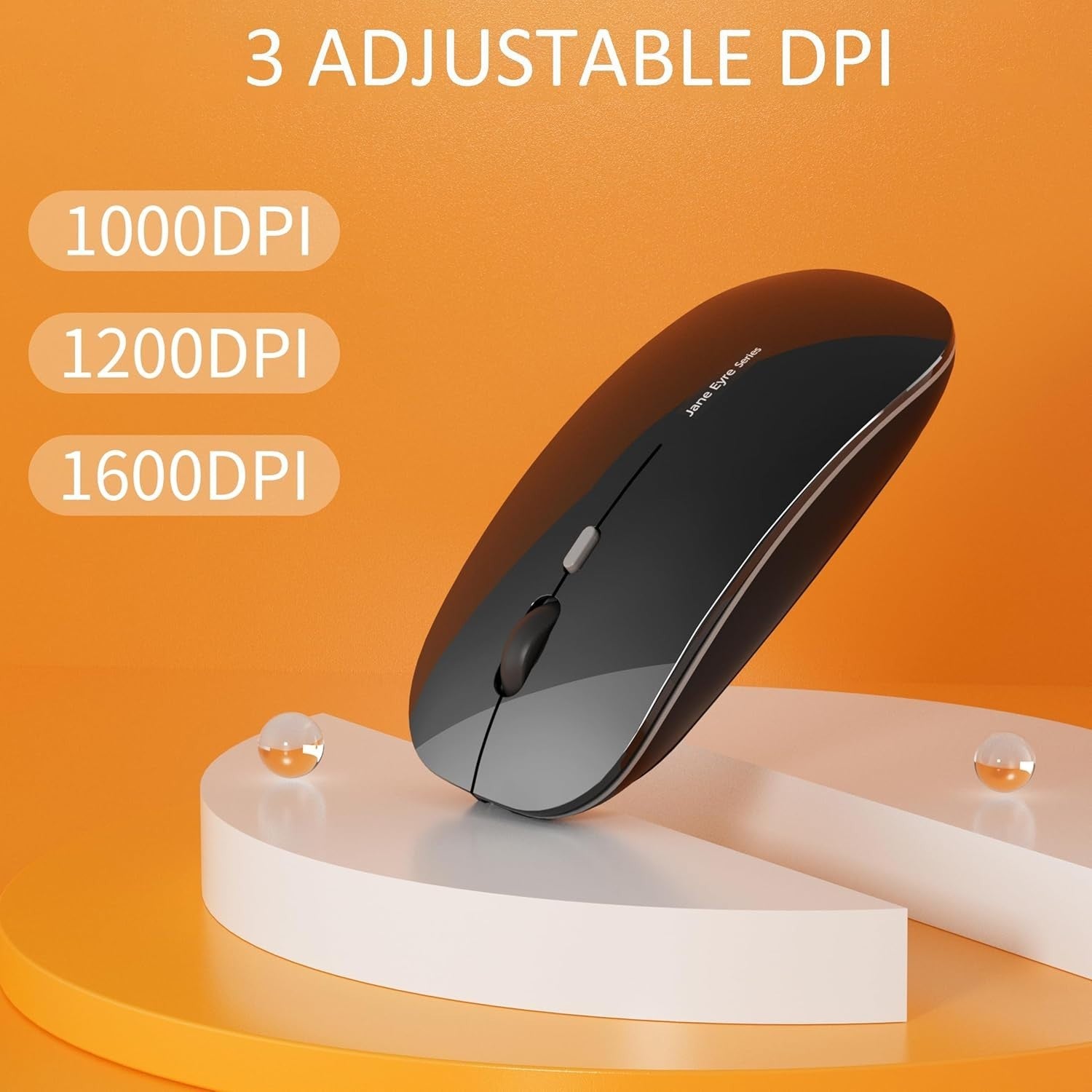 Wireless Mouse Rechargeable Silent Slim 2.4G 1600 DPI Black