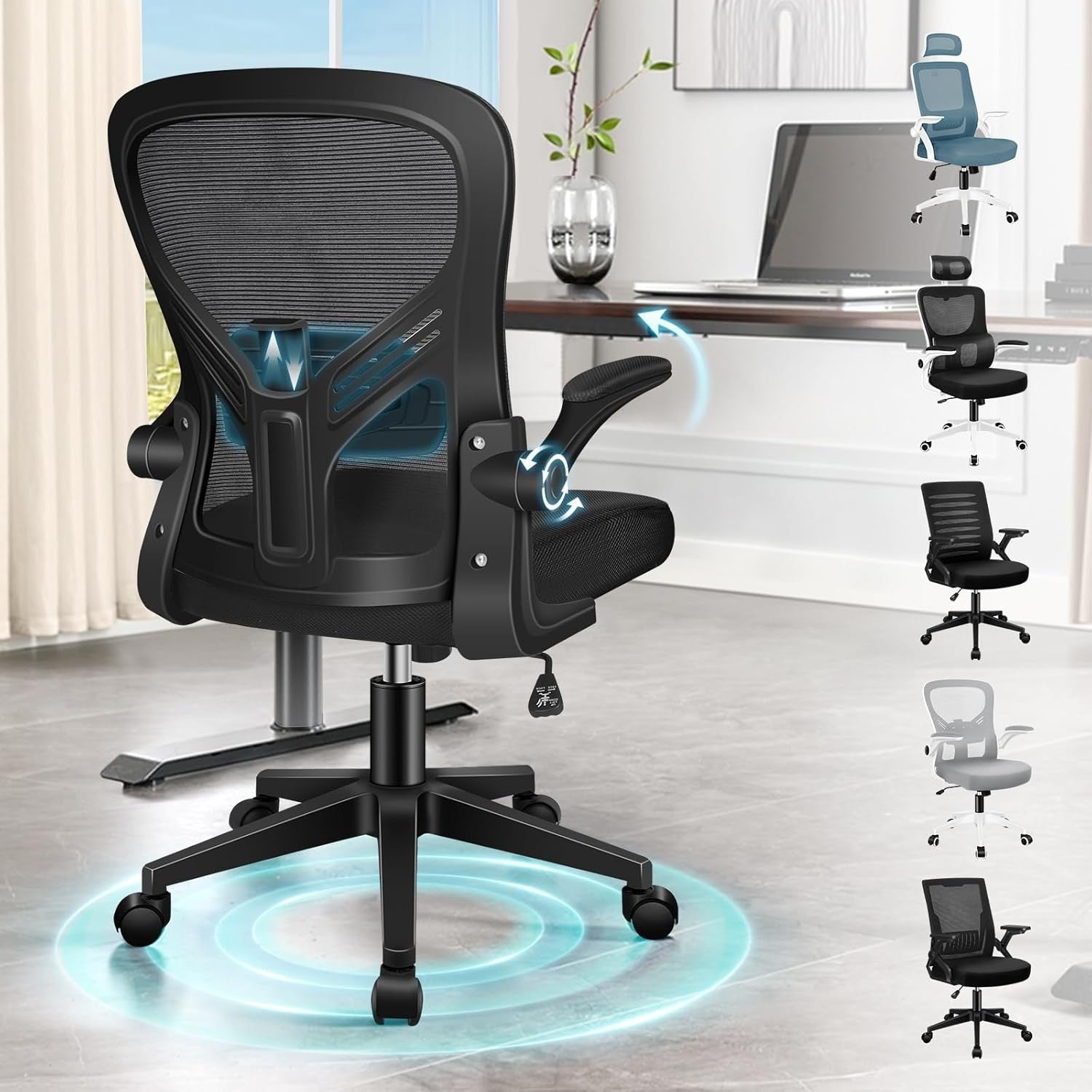 Ergonomic Office Chair Mesh Mid Back Adjustable Height Flip Up Armrests Swivel