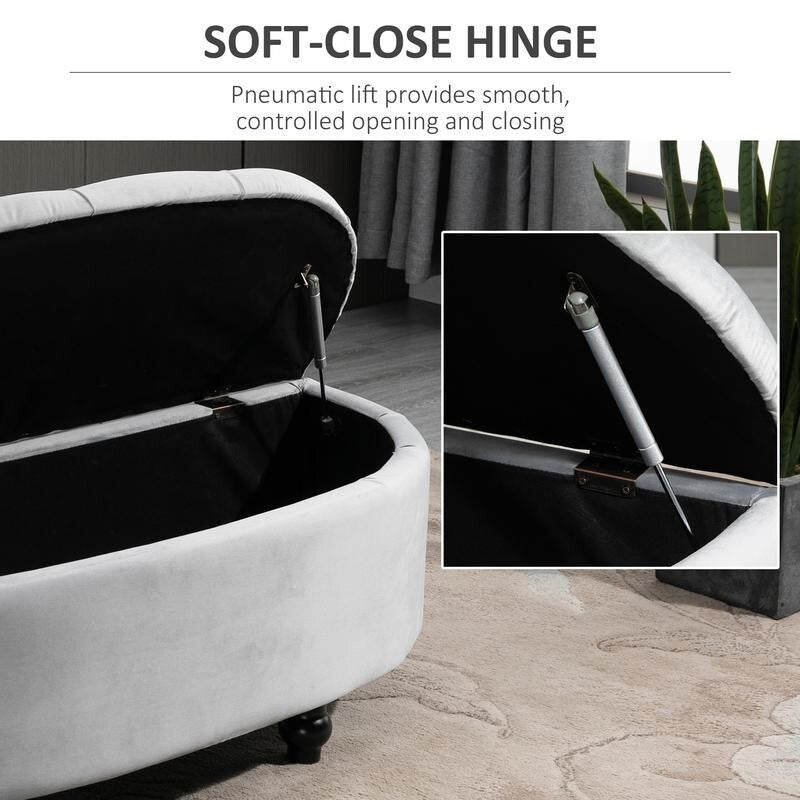 Grey Storage Ottoman Bench Tufted Velvet Seat End of Bed Entryway Stool