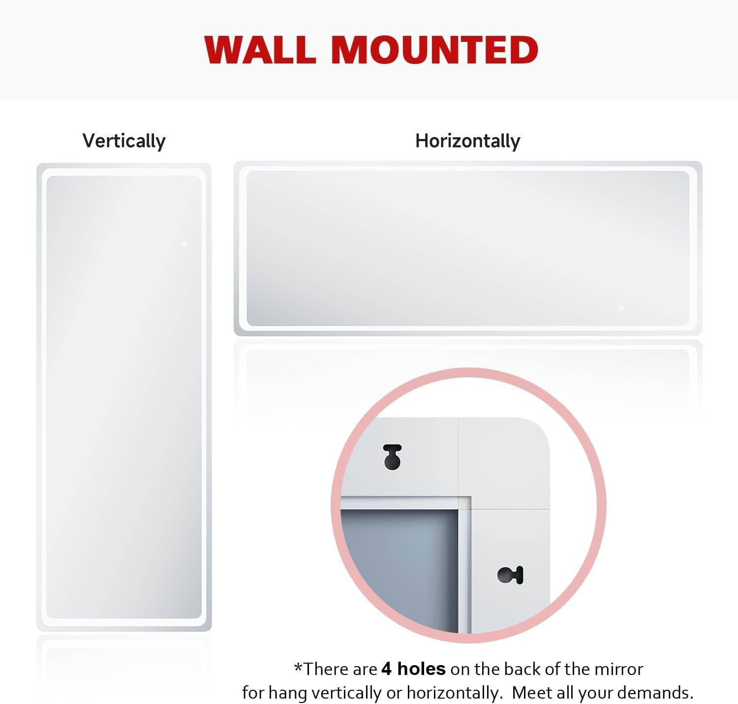 Full Length Mirror with LED Lights 160x60cm – Dimmable & Wall/Floor Mount