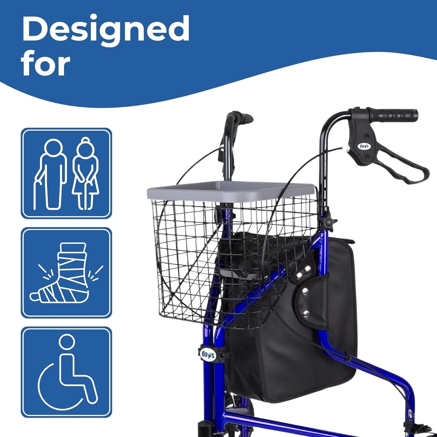 3 Wheel Rollator Walker Folding Lightweight Brakes Tray Indoor Outdoor