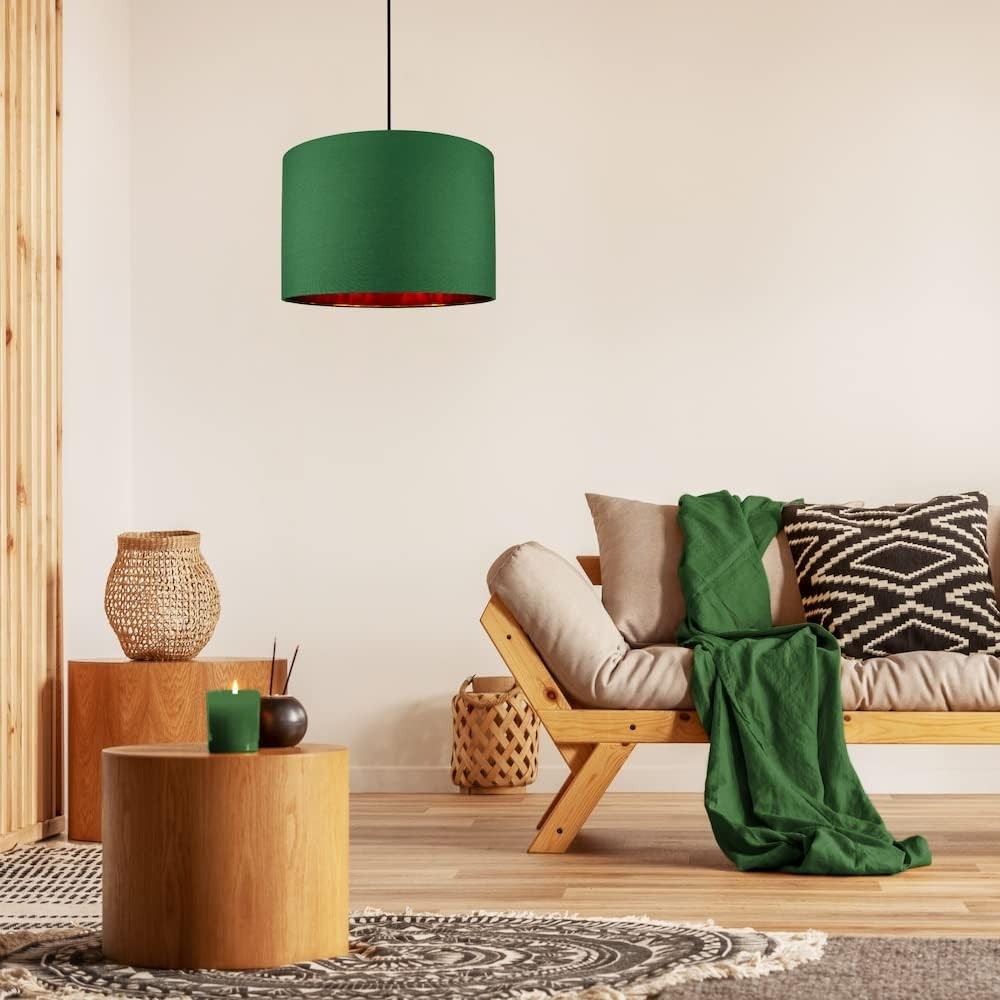 Forest Green Drum Lampshade 40cm Copper Inner Table Floor Pendant