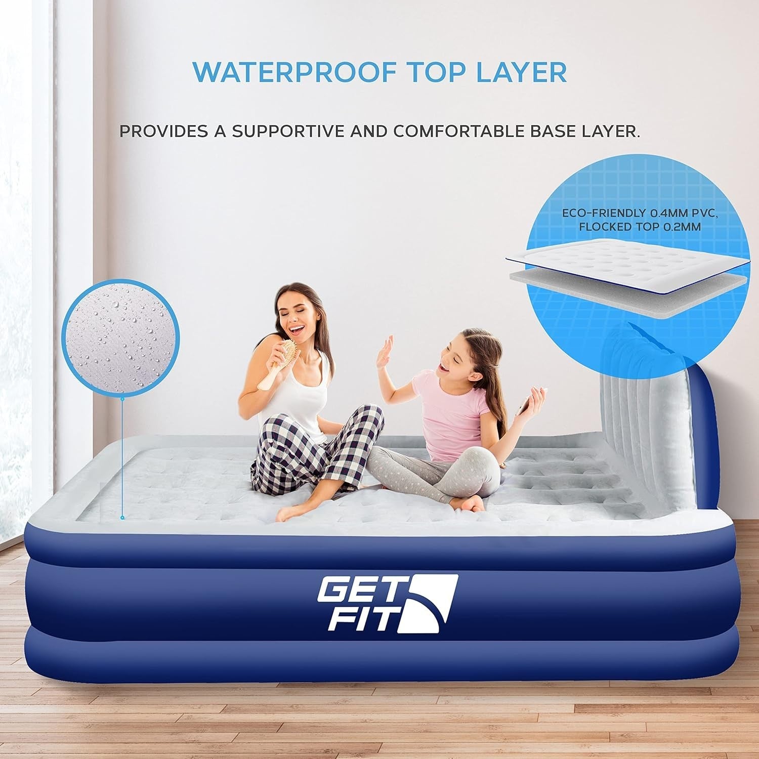 King Size Electric Air Bed with Headboard & 2 Inflatable Pillows – Quick Inflate