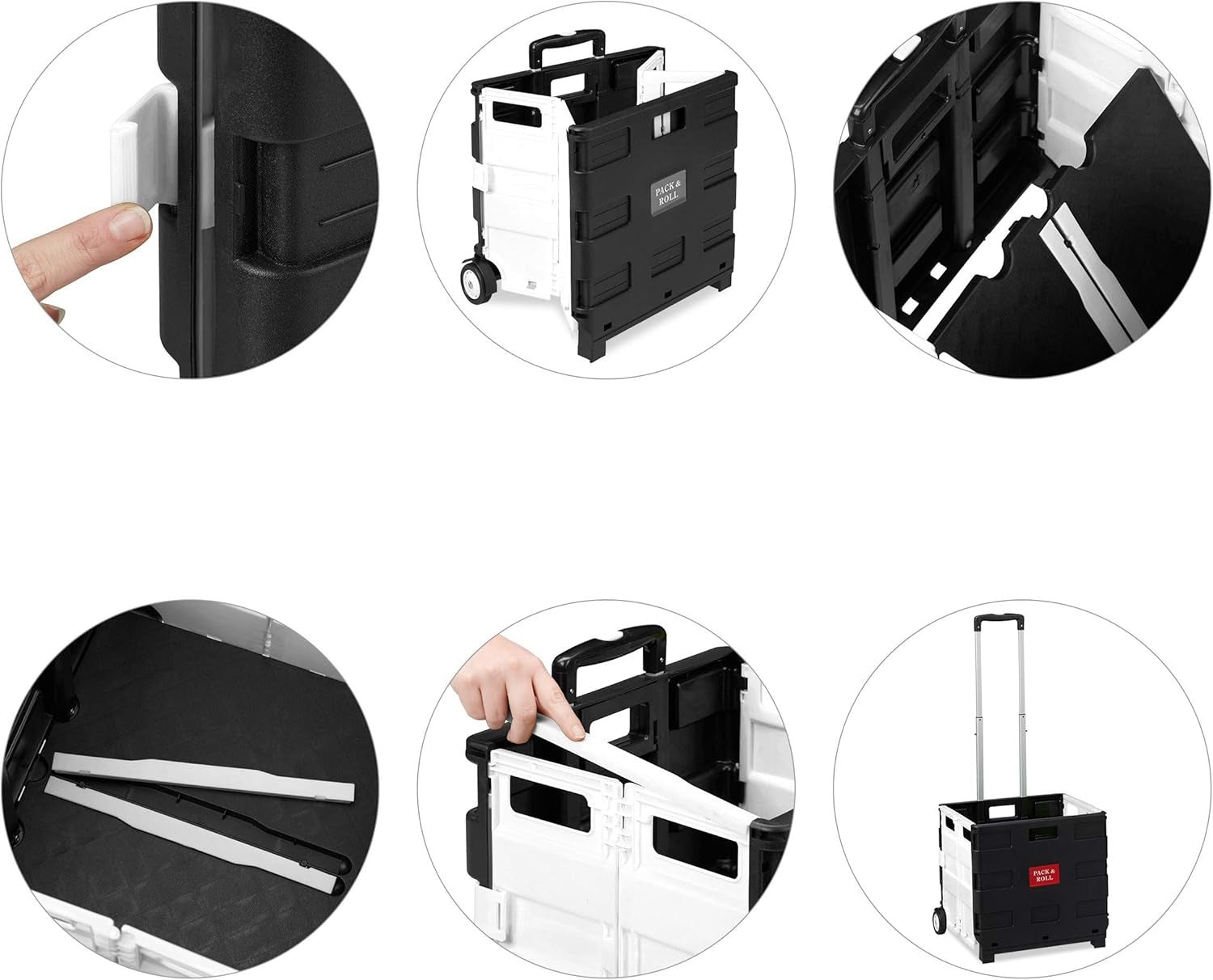 Foldable Shopping Trolley Box 35kg Capacity Telescopic Handle Rolling Cart