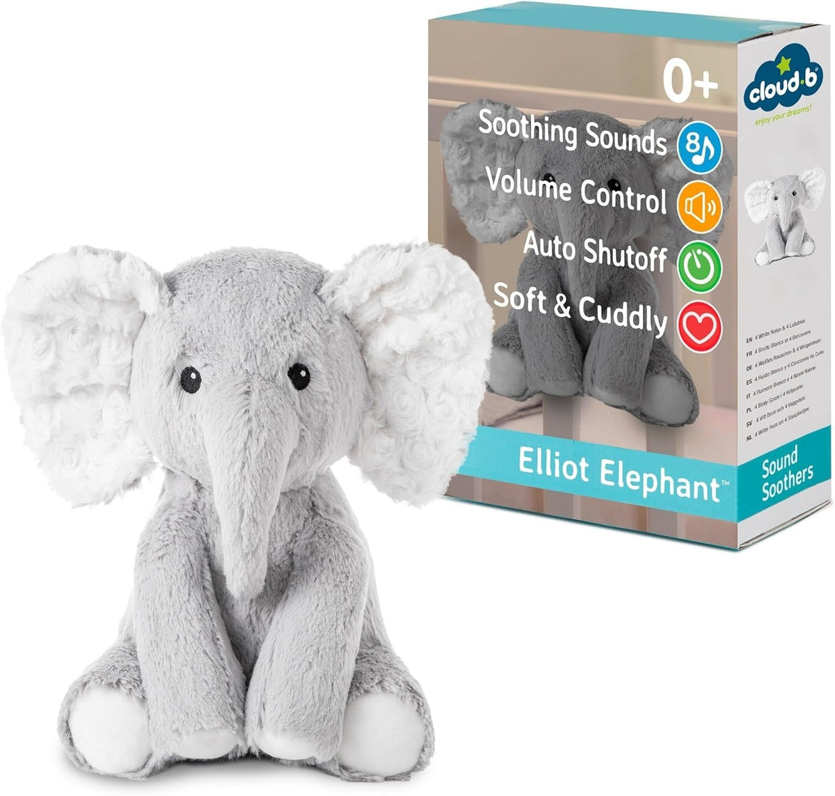 Elliot Elephant Baby Plush White Noise Machine 8 Soothing Sounds